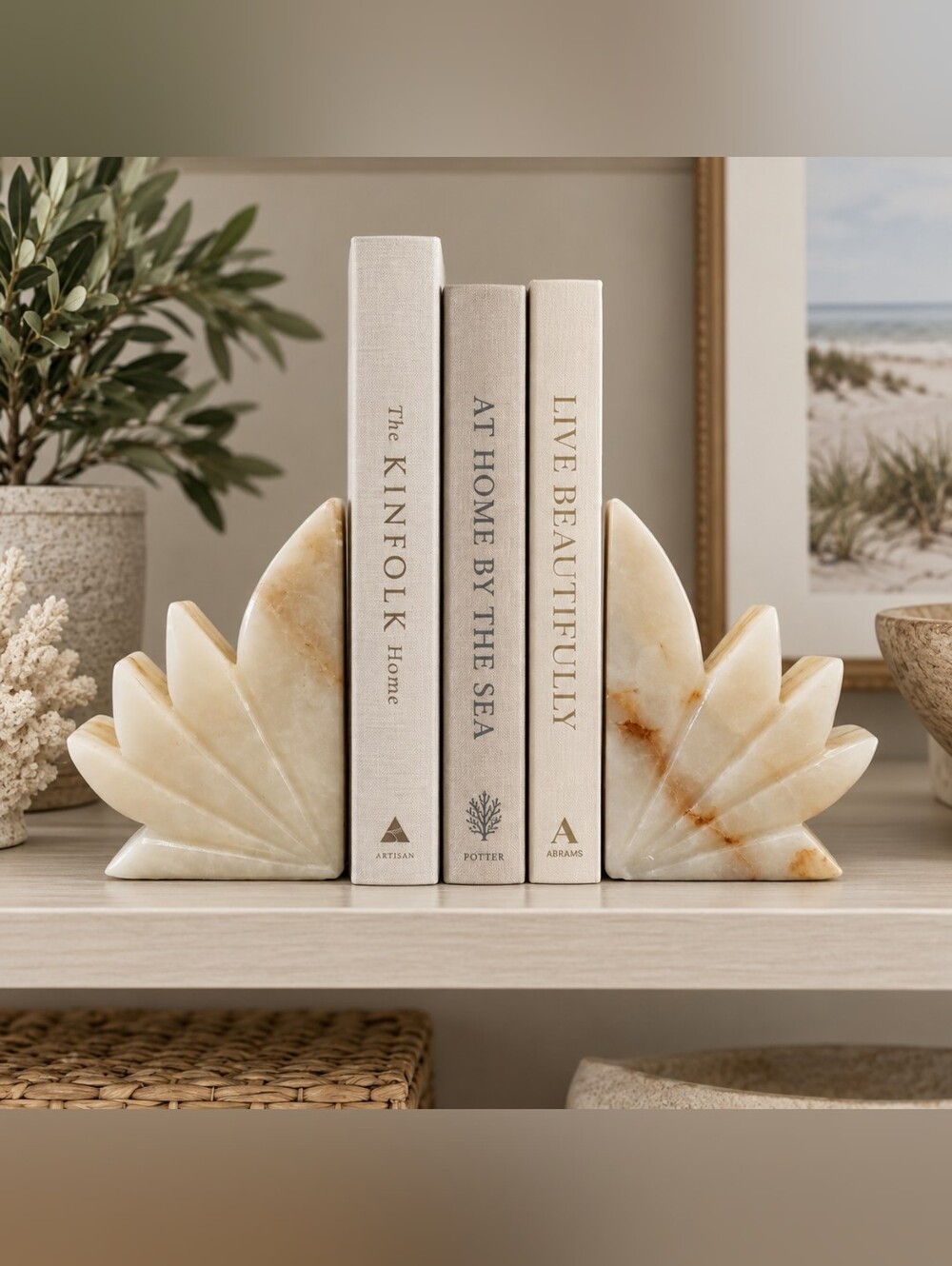 Vintage Marbled Onyx Bookends Coastal Grandma Neutral Earthy Sculptural Decor